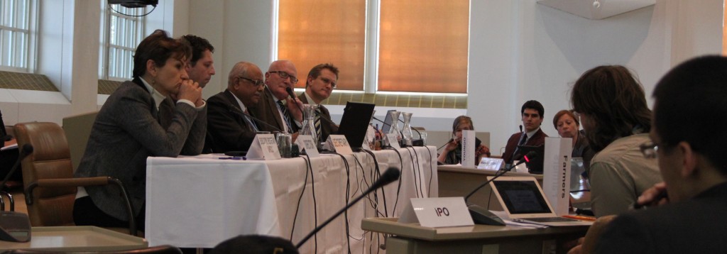 The chairs of the ADP and Christiana Figueres listening to the representative from the farmers constituency, highlighting the importance to involve farmers in the discussion.