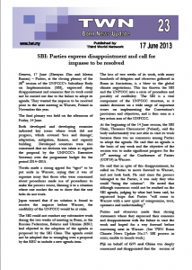 TWN Update No. 23: SBI: Parties express disappointment and call for impasse to be resolved